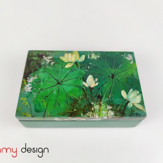 Small rectangular green lacquer box hand-painted with lotus pond 11*17*H5cm